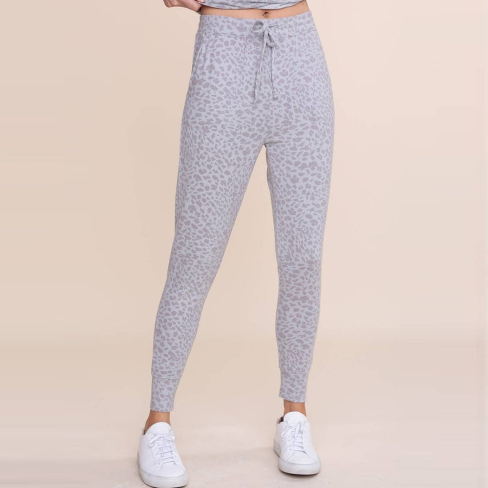 Mono B Gray Leopard Print Lounge Joggers